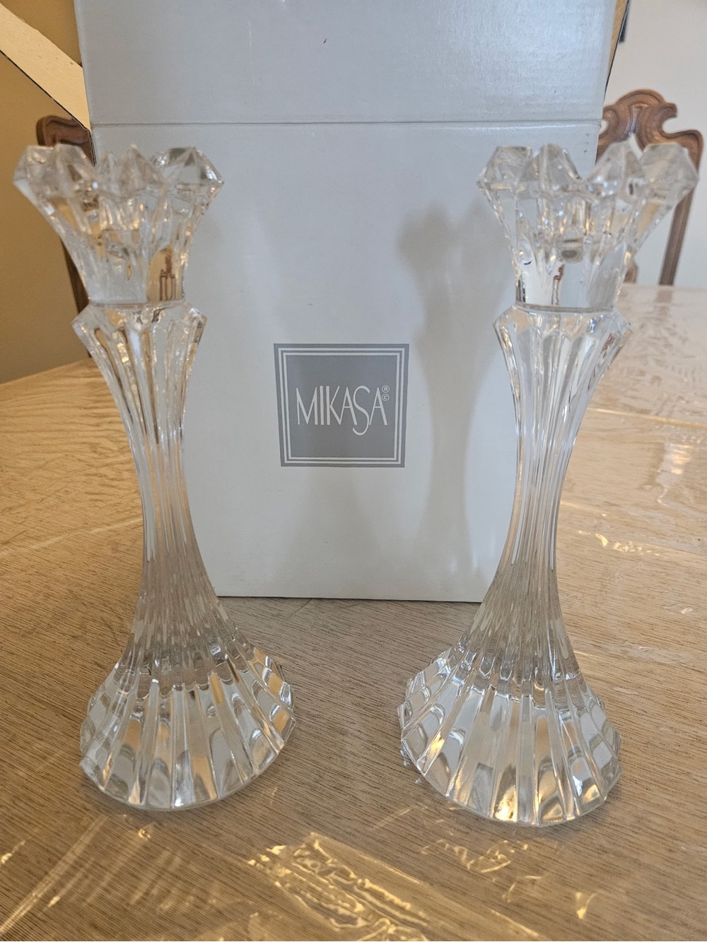 NWT Mikasa Clear Crystal Candlestick Pair 10" Tall Candlestick Skyline